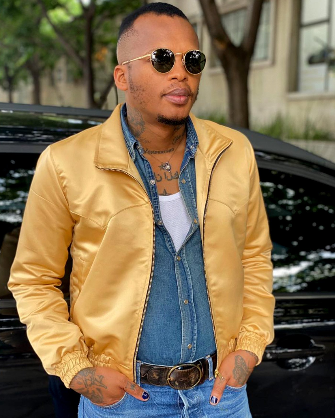 DOPEBOYS founder in gold satin jacket, Johannesburg